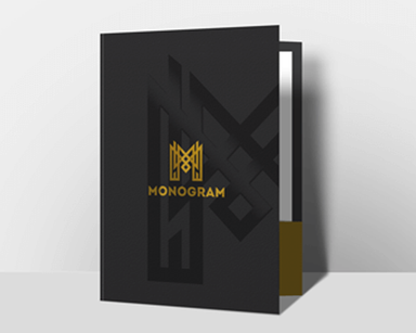 Interlocking folder with spot uv